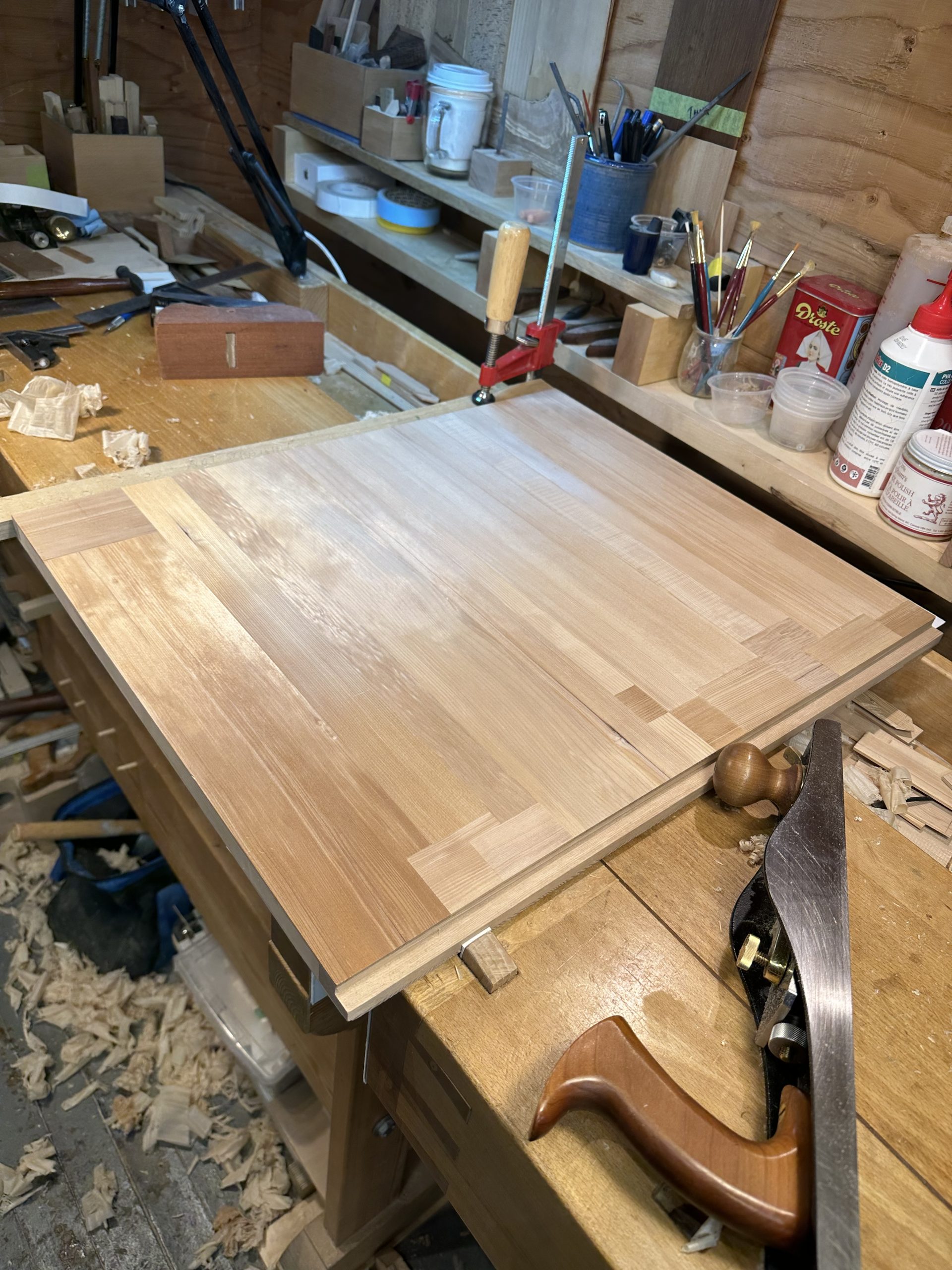 door in production made with veneered hemlock